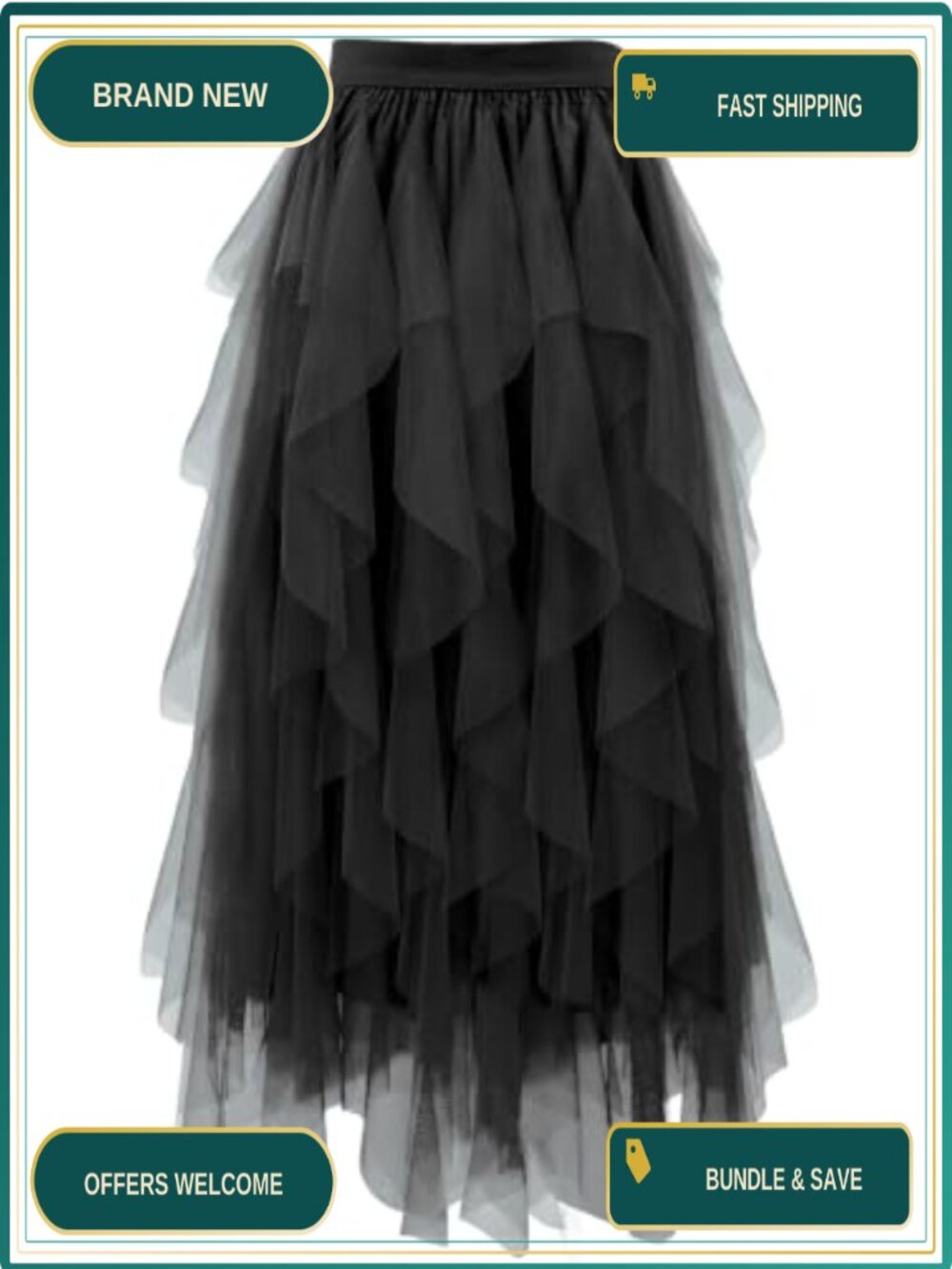 Layered Mesh Tulle A-Line Skirt Elastic Waist High Rise